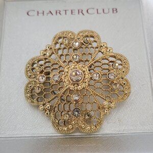 Charter Club Brooch Pin Filigree Gold Tone NIB